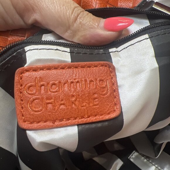 Charming Charlie Orange Weave Vegan Leather Large Tote, Handbag, Purse - Picture 7 of 16